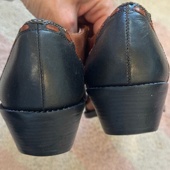 Vintage Footgear Two-Tone Leather Western Shootie Brown Black Cowgirl Boho Retro - Picture 4 of 8